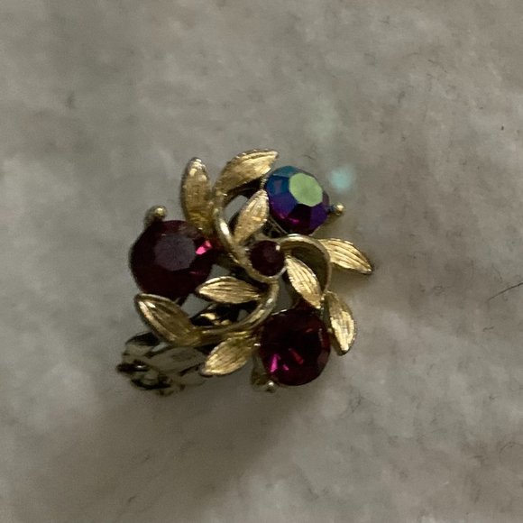 Vintage ‘Pinwheel Leaves” Clip  Dark Purply/Deep Blue Crystals - Picture 5 of 6